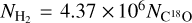 ${N_{{{\rm{H}}_2}}} = 4.37 \times {10^6}{N_{{{\rm{C}}^{18}}{\rm{O}}}}$