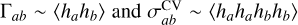 ${\Gamma _{ab}}\~\left\langle {{h_a}{h_b}} \right\rangle {\rm{ and }}\sigma _{ab}^{{\rm{CV}}}\~\left\langle {{h_a}{h_a}{h_b}{h_b}} \right\rangle $