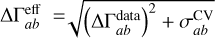 $\Delta \Gamma _{ab}^{{\rm{eff}}} = \sqrt {{{\left( {\Delta \Gamma _{ab}^{{\rm{data }}}} \right)}^2} + \sigma _{ab}^{{\rm{CV}}}} $