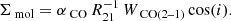 $$ \begin{aligned} \Sigma _{\text{ mol}}= \alpha _{\text{ CO}}\, R_{21}^{-1} \, W_{\text{ CO(2--1)}}\cos (i). \end{aligned} $$