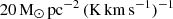 $ {20}\,\mathrm{M}_{\odot}\,\mathrm{pc}^{-2}\,(\mathrm{K}\,\mathrm{km}\,\mathrm{s}^{-1})^{-1} $