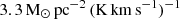 $ {3.3}\,\mathrm{M}_{\odot}\,\mathrm{pc}^{-2}\,(\mathrm{K}\,\mathrm{km}\,\mathrm{s}^{-1})^{-1} $