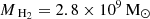 $ M_{{\text{ H}_2}}= {2.8 \times 10^{9}}\,\mathrm{M}_{\odot} $