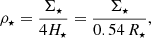 $$ \begin{aligned} \rho _{\star } = \dfrac{\Sigma _{\star }}{4H_\star } = \dfrac{\Sigma _{\star }}{0.54\,R_\star }, \end{aligned} $$