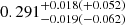 $ 0.291_{-0.019(-0.062)}^{+0.018(+0.052)} $