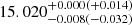 $ 15.020_{-0.008(-0.032)}^{+0.000(+0.014)} $