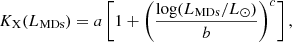 $$ \begin{aligned} K_{\rm X}(L_{\rm MDs}) = a \left[1 + \left(\frac{\log (L_{\rm MDs}/L_{\odot })}{b}\right)^c\right], \end{aligned} $$