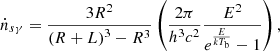 $$ \begin{aligned} {\dot{n}}_{s\gamma }=\frac{3R^2}{{\left(R+L\right)}^3-R^3}\left(\frac{2\pi }{h^3c^2}\frac{E^2}{e^{\frac{E}{kT_{\rm b}}}-1}\right), \end{aligned} $$