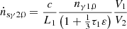$ {\dot{n}}_\mathrm{s\gamma2,0}=\frac{c}{L_1}\frac{n_{\gamma1,0}}{\left(1+\frac{1}{3}{\tau}_{\mathrm{1}}\varepsilon\right)}\frac{V_1}{V_{2}} $