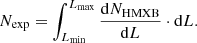 $$ \begin{aligned} N_{\rm exp} = \int ^{L_{\mathrm{max}}}_{L_{\mathrm{min}}}\frac{\mathrm{d}N_{\rm HMXB}}{\mathrm{d}L}\cdot \mathrm{d}L. \end{aligned} $$