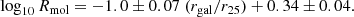 $$ \begin{aligned} \log _{10} R_{\rm mol} = -1.0\pm 0.07~({r_{\rm gal}}/{r_{25}})+0.34\pm 0.04. \end{aligned} $$