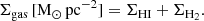 $$ \begin{aligned} \Sigma _{\rm gas}\,[\mathrm{M_\odot \,pc}^{-2}] = {\Sigma _{\rm HI}+\Sigma _{\rm H_2}}. \end{aligned} $$