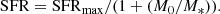 $$ \begin{aligned} \mathrm{SFR} = \mathrm{SFR}_{\rm max}/(1+(M_0/M_*)). \end{aligned} $$