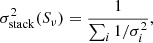$$ \begin{aligned} \sigma _{\rm stack}^2(S_\nu )=\frac{1}{\sum _i 1/\sigma _i^2}, \end{aligned} $$