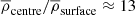 $ \overline{\rho}_{\mathrm{centre}}/\overline{\rho}_{\mathrm{surface}} \approx 13 $