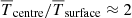 $ \overline{T}_{\mathrm{centre}}/\overline{T}_{\mathrm{surface}} \approx 2 $