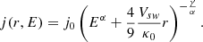 $$ \begin{aligned} j(r,E) = j_0\left( E^{\alpha }+\frac{4}{9}\frac{V_{sw}}{\kappa _0}r\right)^{-\frac{\gamma }{\alpha }}. \end{aligned} $$