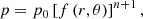 $$ \begin{aligned} p&= p_0 \left[ f \left( r,\theta \right) \right]^{n+1}, \end{aligned} $$