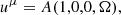 $$ \begin{aligned} u^\mu = A(1,0,0,\Omega ), \end{aligned} $$