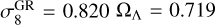 $\sigma _8^{{\rm{GR}}} = 0.820\,{\Omega _\Lambda } = 0.719$