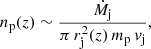$$ \begin{aligned} n_{\rm p}(z)\sim \frac{\dot{M}_{\rm j}}{\pi \, r^2_{\rm j}(z)\, m_{\rm p}\,v_{\rm j}}, \end{aligned} $$