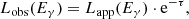 $$ \begin{aligned} L_{\rm obs}(E_\gamma ) = L_{\rm app}(E_\gamma )\cdot \mathrm{e}^{- \tau }, \end{aligned} $$