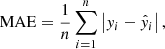 $$ \begin{aligned} \mathrm{MAE}=\frac{1}{n}\sum _{i = 1}^{n}\left|{{ y}_i-\hat{{ y}}_i}\right|, \end{aligned} $$