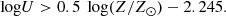 $$ \begin{aligned} \mathrm \log U > 0.5\ \log (Z/Z_\odot ) - 2.245. \end{aligned} $$