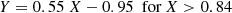 $$ \begin{aligned}&Y = 0.55\ X -0.95\ \text{ for}\ X>0.84\end{aligned} $$