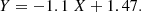 $$ \begin{aligned} Y=-1.1\ X +1.47. \end{aligned} $$