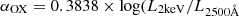 $ \alpha_{\mathrm{OX}} = 0.3838\times\log(L_{\mathrm{2keV}}/L_{2500\AA} $