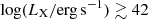 $ \log(L_{\mathrm{X}}/\mathrm{erg\,s}^{-1})\gtrsim42 $