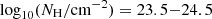 $ \log_{10}(N_{\mathrm{H}}/\mathrm{cm}^{-2}) = 23.5{-}24.5 $