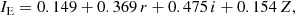 $$ \begin{aligned} I_{\rm E}=0.149+0.369\,r + 0.475\,i + 0.154\,Z, \end{aligned} $$