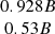 $ \begin{array}{c} 0.928 B\\ 0.53 B\\ \end{array} $