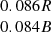 $ \begin{array}{c}0.086 R \\ 0.084 B\\ \end{array} $
