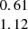 $ \begin{array}{c} 0.61\\ 1.12\\ \end{array} $