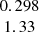 $ \begin{array}{c}0.298\\ 1.33\\ \end{array} $