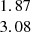$ \begin{array}{c} 1.87\\ 3.08\\ \end{array} $