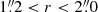 $ 1{{\overset{\prime\prime}{.}}}2 < r < 2{{\overset{\prime\prime}{.}}}0 $