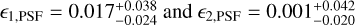 ${_{1,{\rm{PSF}}}} = 0.017_{ - 0.024}^{ + 0.038}{\rm{ and }}{_{2,{\rm{PSF}}}} = 0.001_{ - 0.020}^{ + 0.042}$