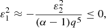 $$ \begin{aligned} \varepsilon _1^2 \approx -\frac{\varepsilon _2^2}{(\alpha -1)q^5} \le 0, \end{aligned} $$