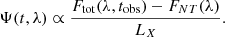 $$ \begin{aligned} \Psi (t,\lambda )\propto \frac{F_{\rm tot}(\lambda ,t_{\rm obs})-F_{NT} (\lambda )}{L_X}. \end{aligned} $$