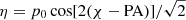 $ \eta=p_0 \cos[2(\chi-\mathrm{PA})]/\sqrt{2} $