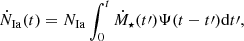 $$ \begin{aligned} \dot{N}_{\rm Ia}(t) = N_{\rm Ia}\int _0^{t}\dot{M}_\star (t\prime )\Psi (t-t\prime )\mathrm{d}t\prime , \end{aligned} $$