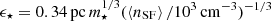 $ \epsilon_\star = 0.34\,\mathrm{pc}\,m^{1/3}_{\star}(\left\langle n_{\mathrm{SF}} \right\rangle/10^3\,\mathrm{cm}^{-3})^{-1/3} $