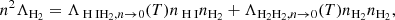 $$ \begin{aligned} n^2\Lambda _{{\mathrm{H}}_{2}}=\Lambda _{{{\text{ H}}{\small { {\text{ I}}}}{\mathrm{H}}_{2}},n\rightarrow 0}(T)n_{{\text{ H}}{\small { {\text{ I}}}}}n_{{\mathrm{H}}_{2}}+\Lambda _{{{\mathrm{H}}_{2}{\mathrm{H}}_{2}},n\rightarrow 0}(T)n_{{\mathrm{H}}_{2}}n_{{\mathrm{H}}_{2}}, \end{aligned} $$