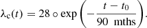$$ \begin{aligned} \lambda _\mathrm{c} (t) = 28\circ \exp {\left(-\frac{t-t_0}{90~\text{ mths}}\right)}. \end{aligned} $$