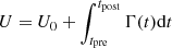 $$ \begin{aligned} U = U_0 + \int _{t_{\rm pre}}^{t_{\rm post}}\Gamma (t) \mathrm{d}t \end{aligned} $$
