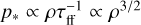 ${p_*} \propto \rho \tau _{{\rm{ff}}}^{ - 1} \propto {\rho ^{3/2}}$